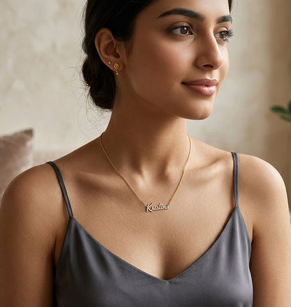 Custom Sterling Silver Freestyle Script Nameplate Necklace | Rhodium Sparkle!