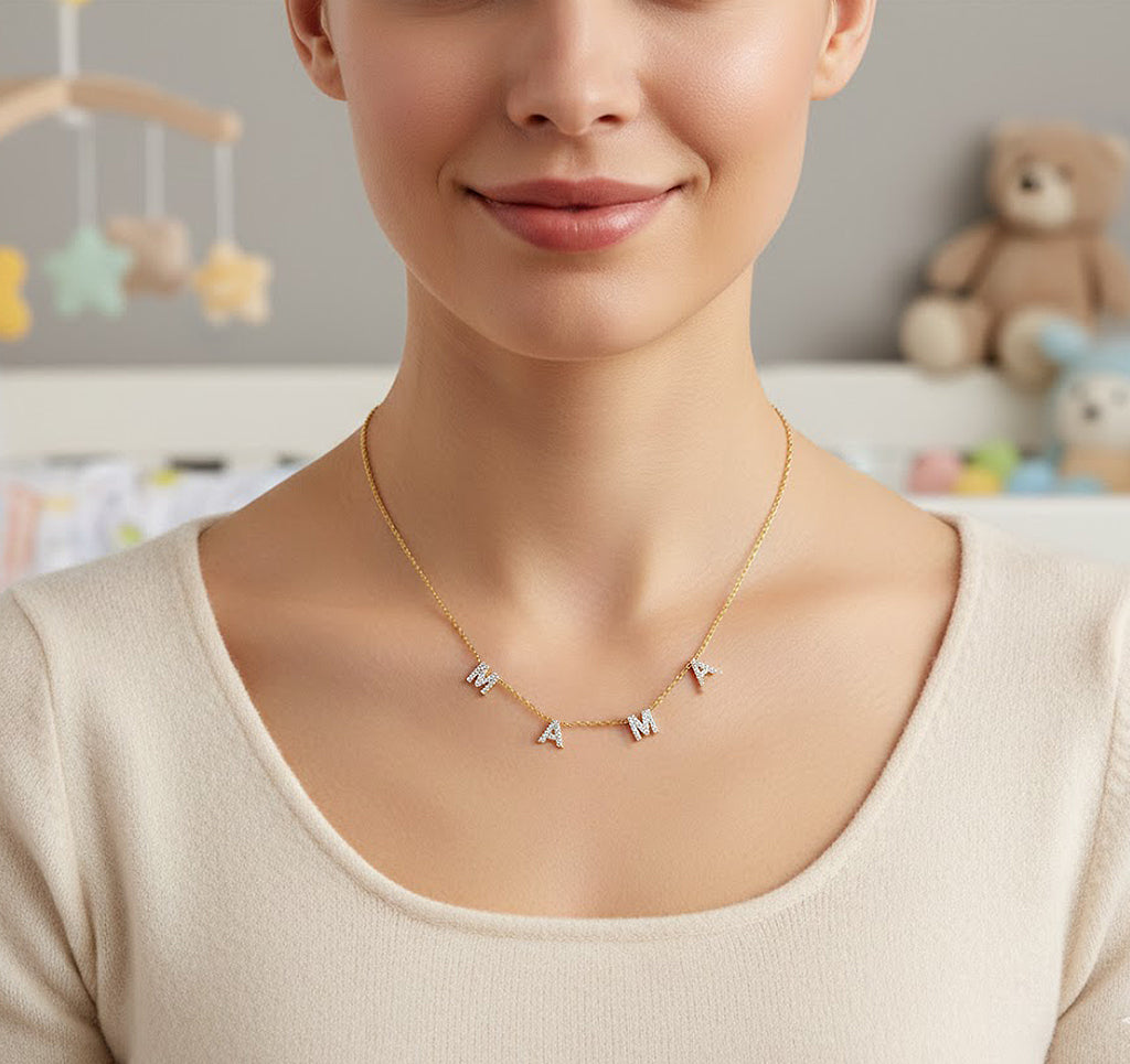 Custom 14K Gold and Diamond Pave Multi-Initials Station Necklace | Letters 6.5mm Tall