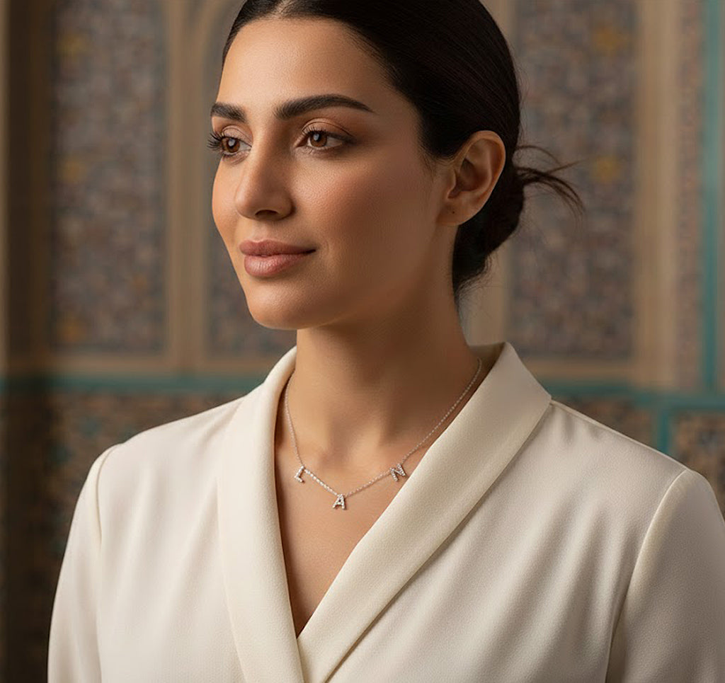 Custom 14K Gold and Diamond Pave Multi-Initials Station Necklace