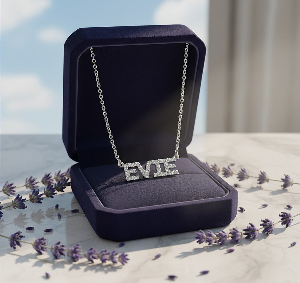 Custom 14K Gold and Diamond Pave Name Necklace