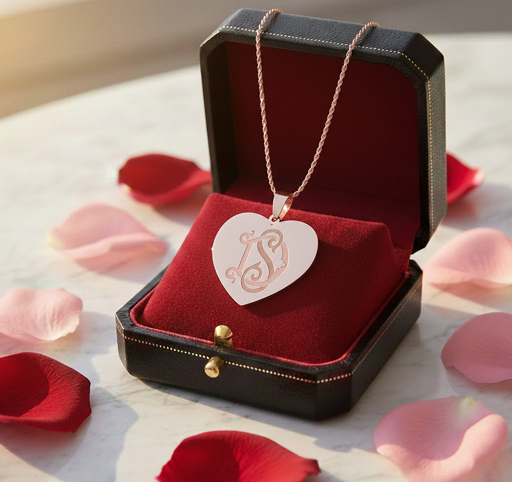 Custom Monogram Heart Pendant in 14K Solid Gold | Engravable