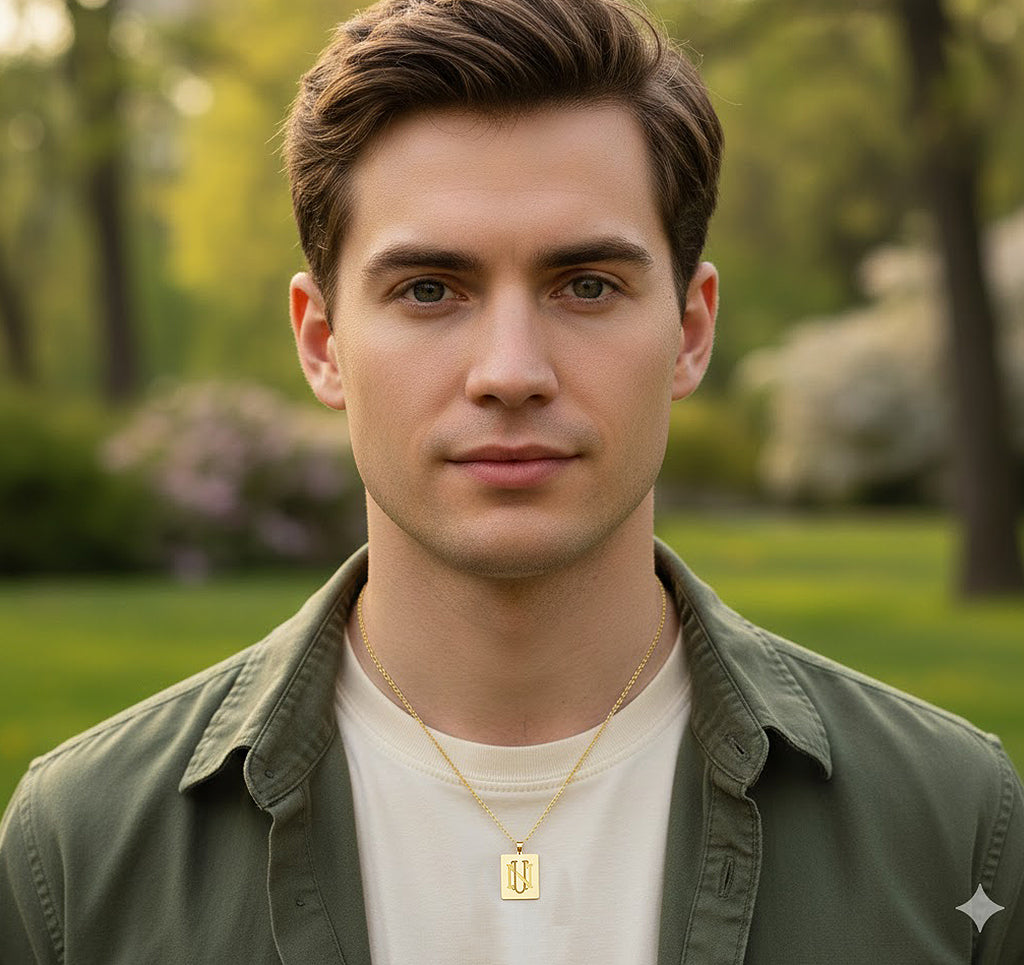 Custom Monogram Rectangle Pendant in 14K Solid Gold | Engravable