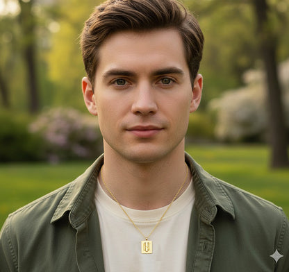 Custom Monogram Rectangle Pendant in 14K Solid Gold | Engravable