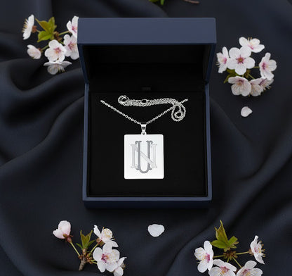 Custom Monogram Rectangle Pendant in 14K Solid Gold | Engravable