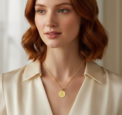 Custom Monogram Round Pendant in 14K Solid Gold | Engravable