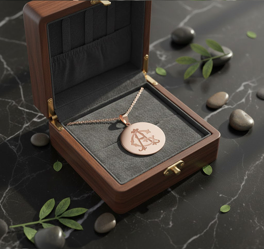 Custom Monogram Round Pendant in 14K Solid Gold | Engravable