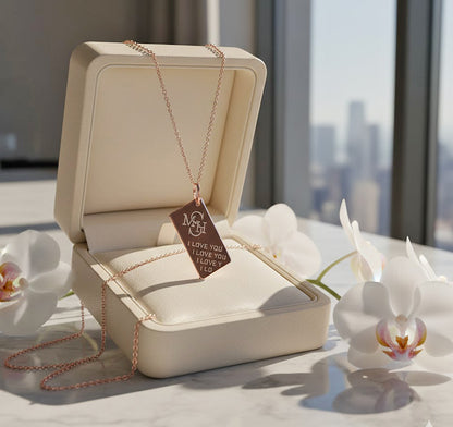 Custom Punch out Monogram on I Love You Dog Tag Pendant in 14K Gold