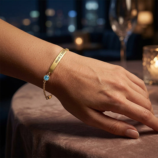 Customizable Birthstone Bar Bracelet in High Polished 14K Gold