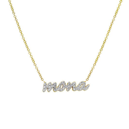 14kt. Gold and Diamonds Freestyle Script Name Necklace | Baby Size