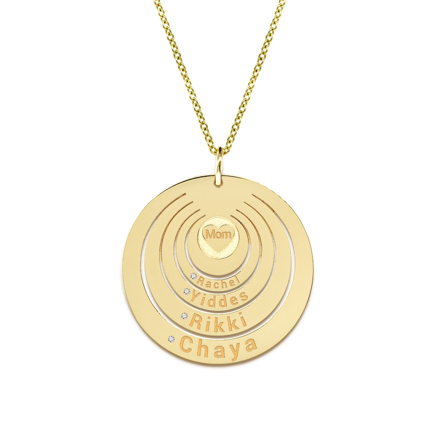 Circle Disk Pendant with Engraved Names with Mom in the Center