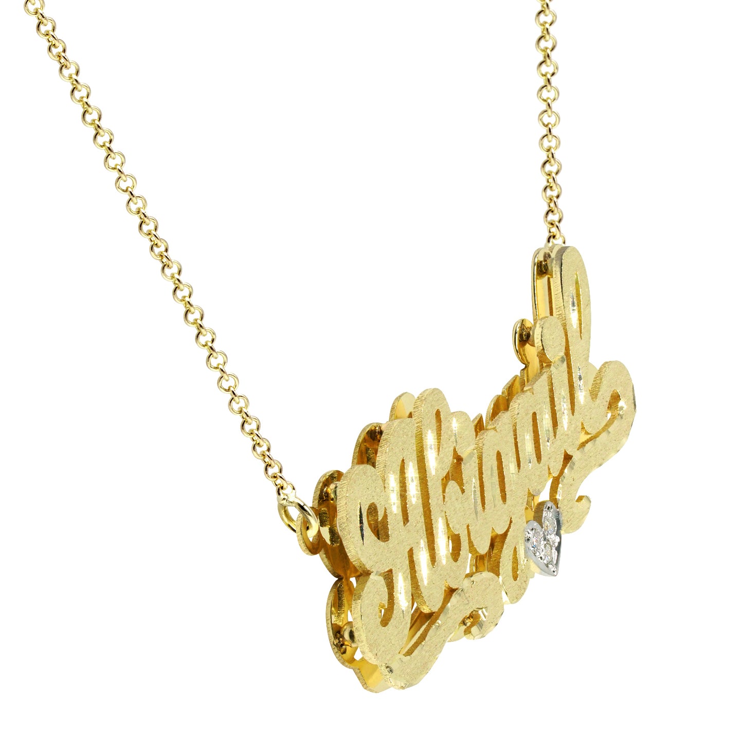 Custom 14kt. Gold Double Plate Name Necklace with Diamond Sparkle | Florentine Finish