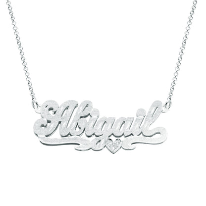 Custom 14kt. Gold Double Plate Name Necklace with Diamond Sparkle | Florentine Finish