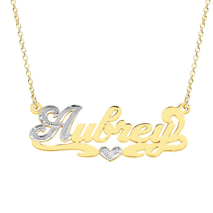 Nameplate with 14K Gold and Rhodium Sparkle on First Letter | Script Text
