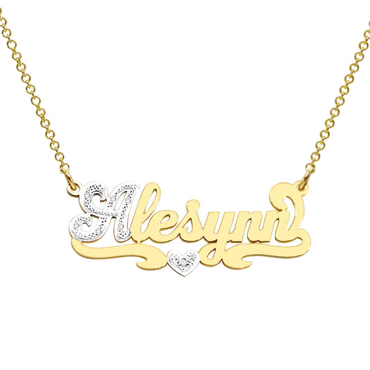 Custom 14kt. Gold Name Necklace with Diamond First Letter and Heart