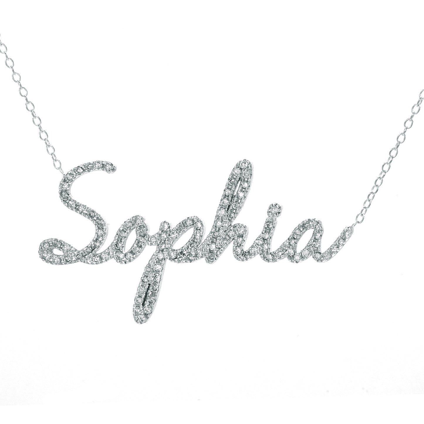 Custom 14kt. Gold and Pave Diamonds Freestyle Script Name Necklace | Large