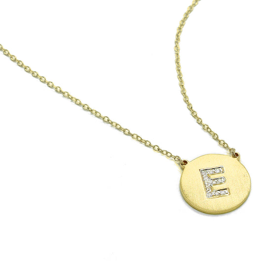 14K Gold Disc and Diamond Pendant Necklace | Customizable 1 Initial Monogram
