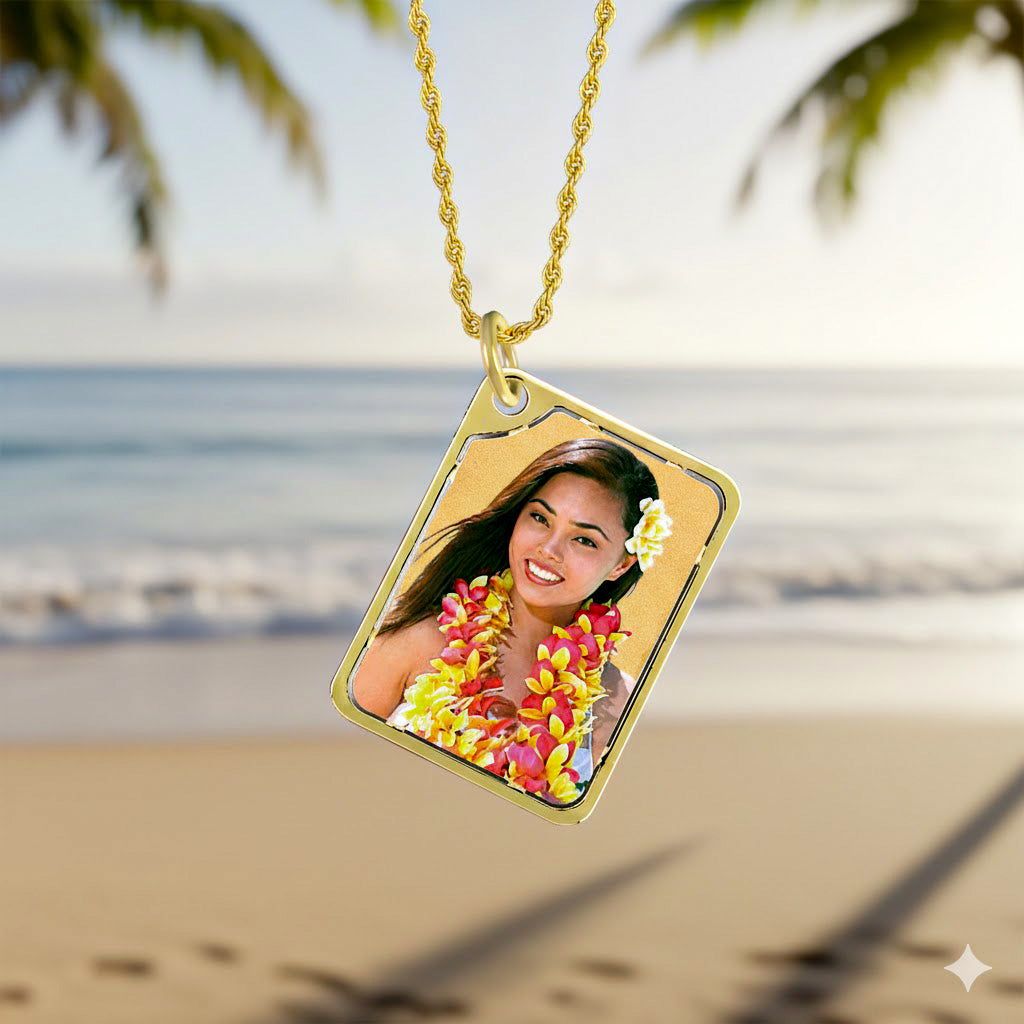 Unique 14K Gold Picture Pendant Rounded Dog Tag Shape with Cut-out for Customized Jewelry