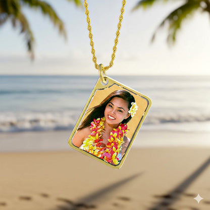 Unique 14K Gold Picture Pendant Rounded Dog Tag Shape with Cut-out for Customized Jewelry