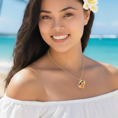 Unique 14K Gold Picture Pendant Rounded Dog Tag Shape with Cut-out for Customized Jewelry