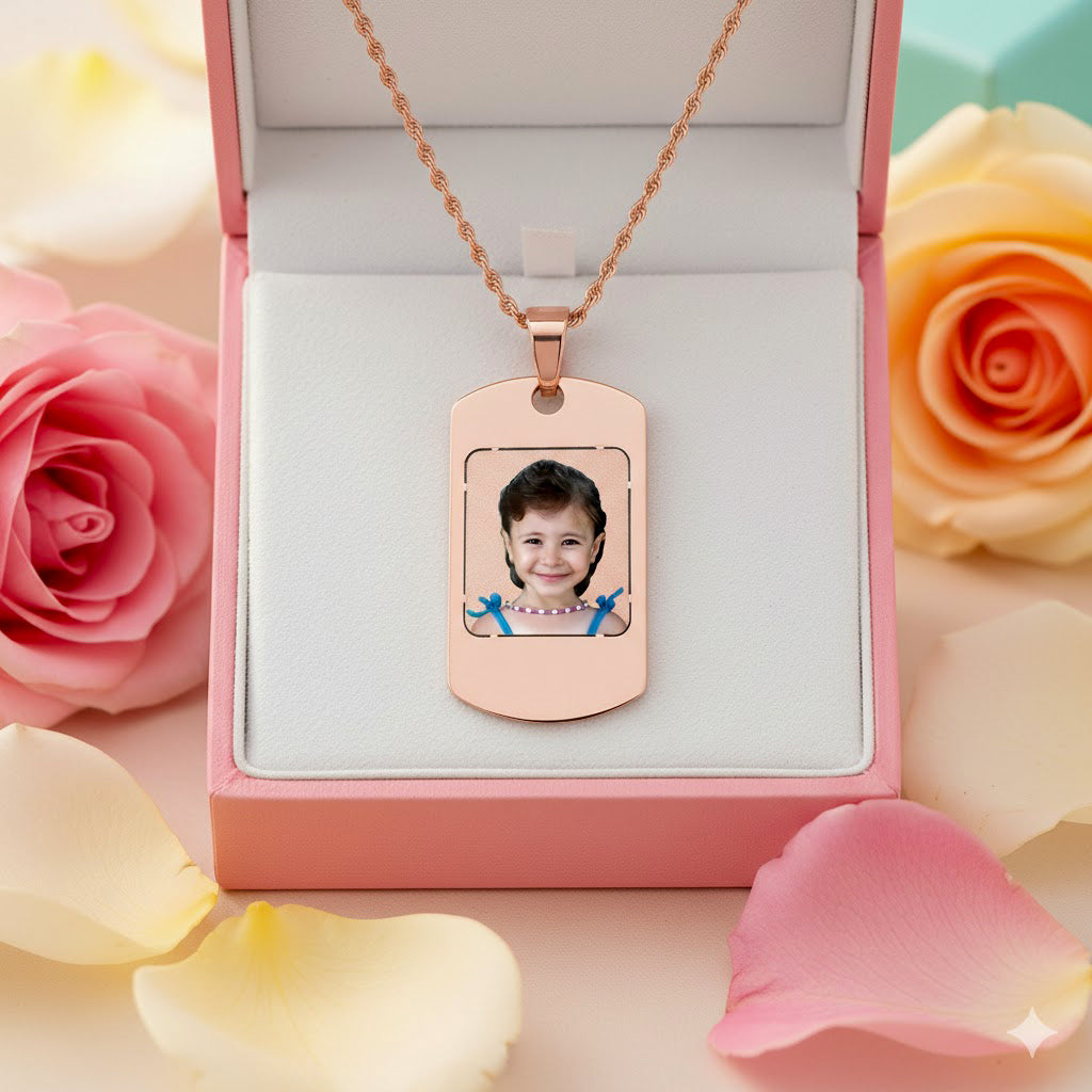 Personalized 14K Gold Picture Pendant Dog Tag with Cut-out Photo Frame Shape