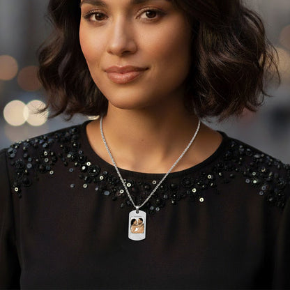 Personalized 14K Gold Picture Pendant Dog Tag with Cut-out Photo Frame Shape