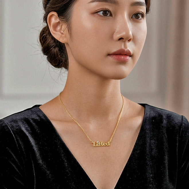 Diamond Accented Nameplate Necklace in 14K Gold