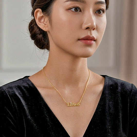 Diamond Accented Nameplate Necklace in 14K Gold