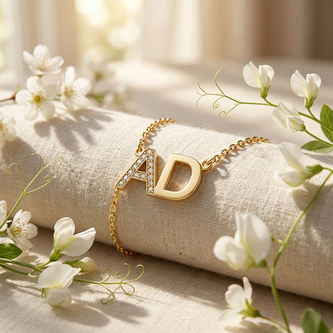 Diamond First Character Charm Necklace in 14K Gold  | Custom Chains