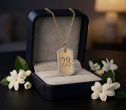 Diamonds Punch Out Dog Tag Pendant in 14K Gold | Numbers