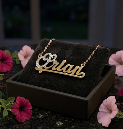 Diamonds on First Letter Name Pendant Charm Necklace in 14K Gold