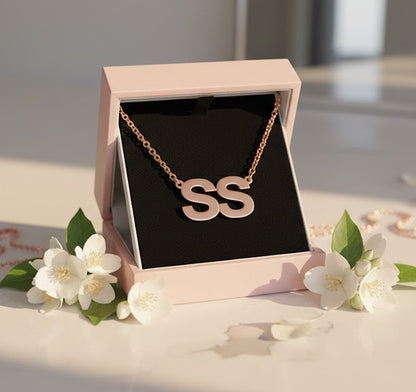 Double Initial Necklace in 14K Solid Gold on Curb Chain