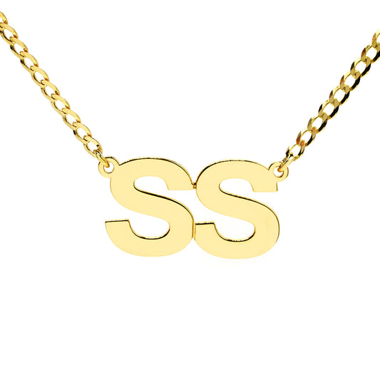 Double Initial Necklace in 14K Solid Gold on Curb Chain