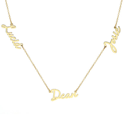 Freestyle Script Multiple Name Necklace in High Polished 14K Gold | 3/8" Tall