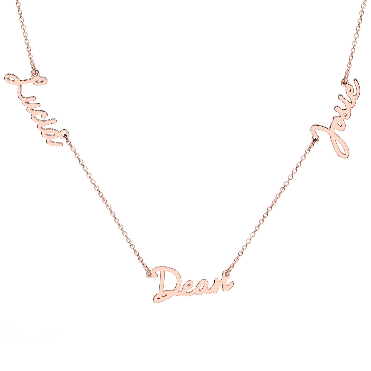 Freestyle Script Multiple Name Necklace in High Polished 14K Gold | 3/8" Tall