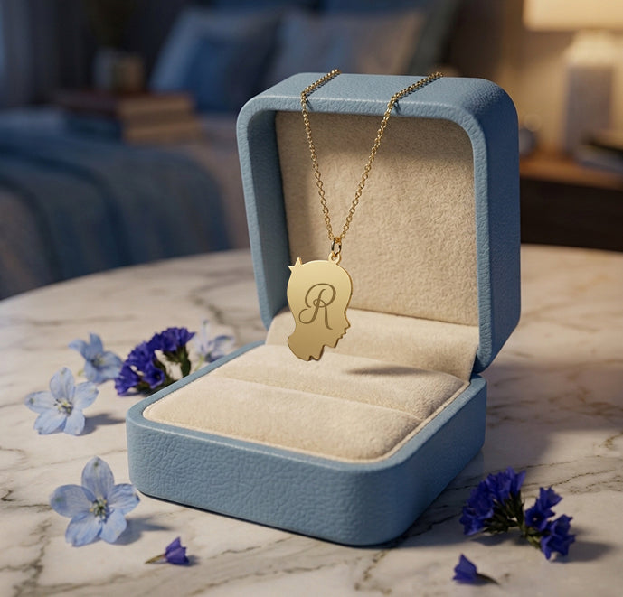 Engravable Boy Profile Charm Pendant in 14K Solid Gold