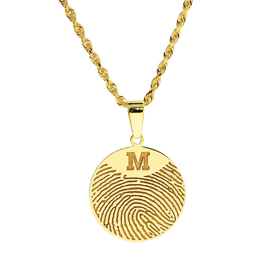 Personalized Fingerprint Disc Charm Pendant with Custom Initial in 14K Gold