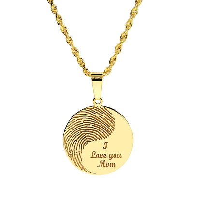 Personalized Fingerprint Disc Charm Pendant with Custom Message in 14K Gold