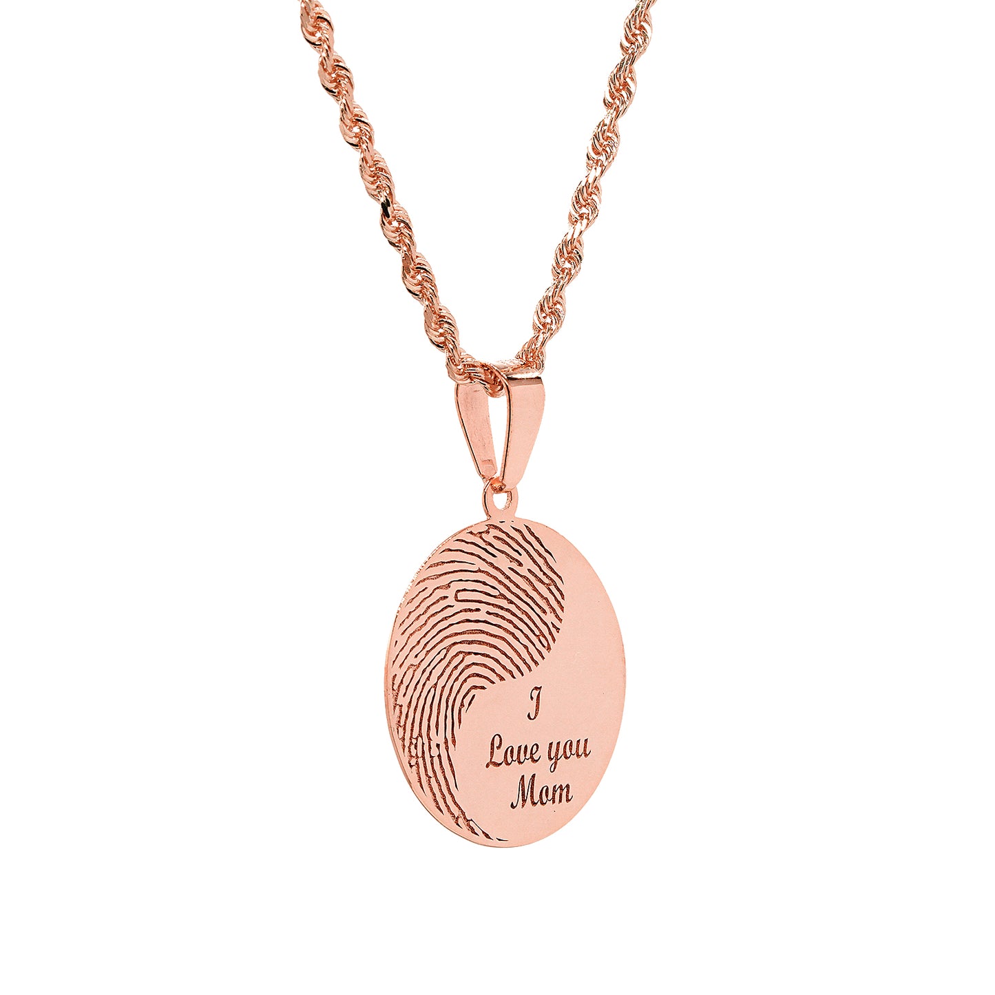 Personalized Fingerprint Disc Charm Pendant with Custom Message in 14K Gold