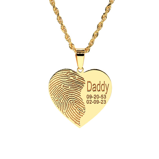 Memorial Fingerprint Heart Charm Pendant with Name and Dates Option in 14K Gold