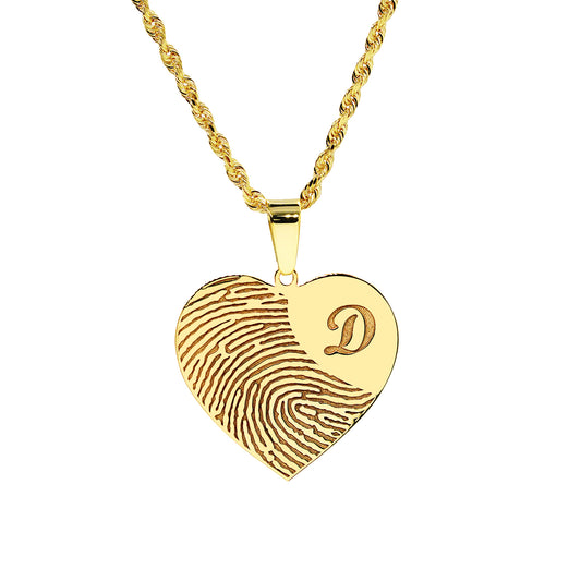 Custom Fingerprint Heart Charm Pendant with Initial Option in 14K Gold