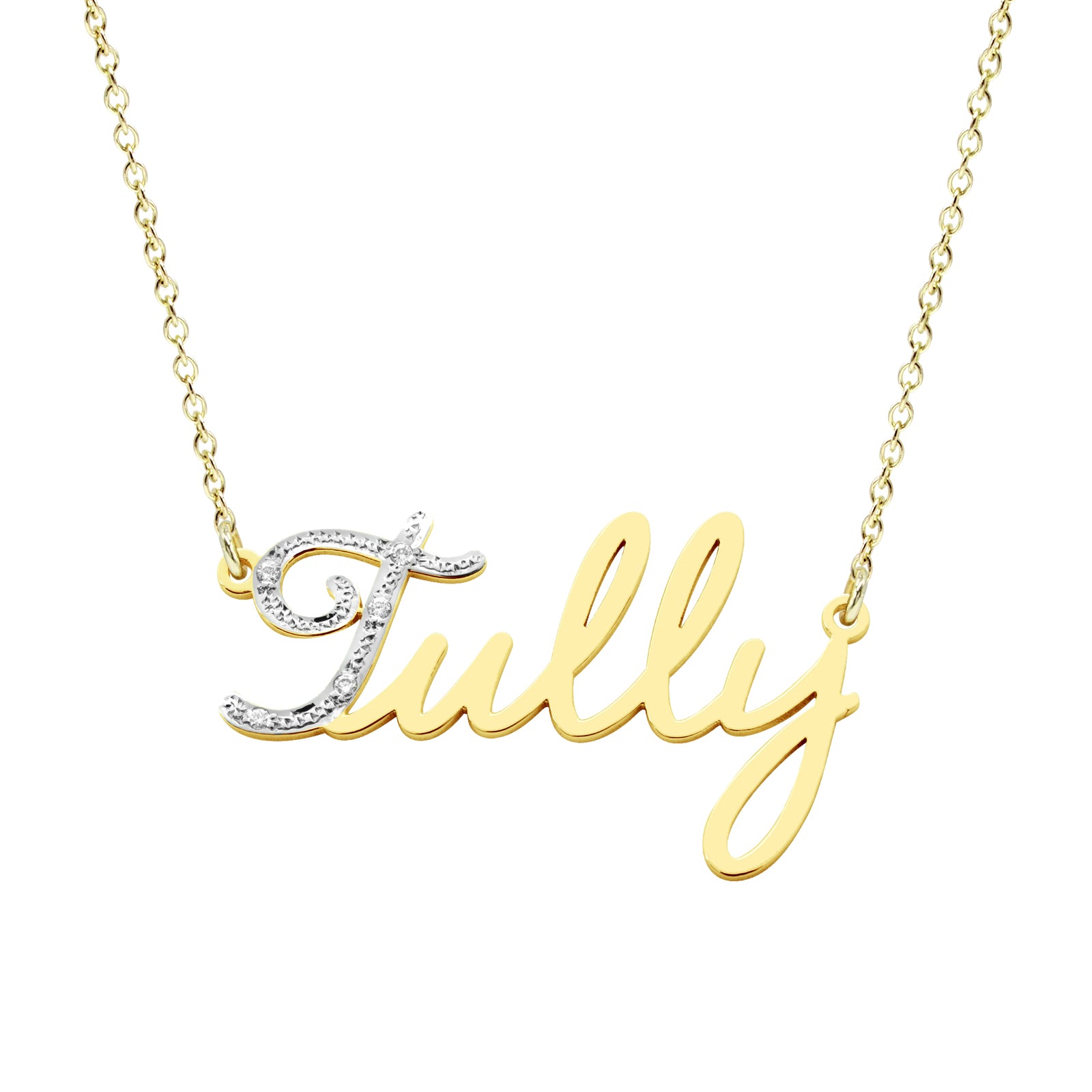 Personalized 14K Gold Freestyle Script Pendant with Diamonds on First ...