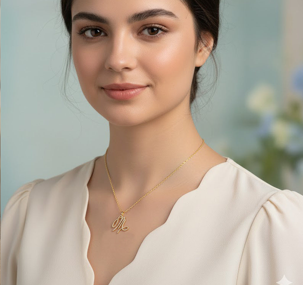 Fancy Script Monogram Pendant with 14K Gold and Diamonds