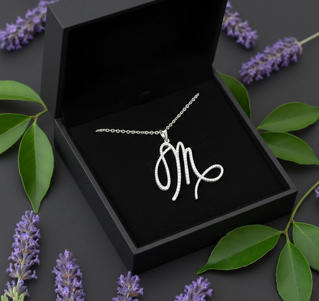 Fancy Script Monogram Pendant with 14K Gold and Diamonds