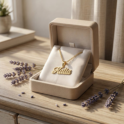 Fancy Script Name Pendant with Bail in 14K High Polished Gold