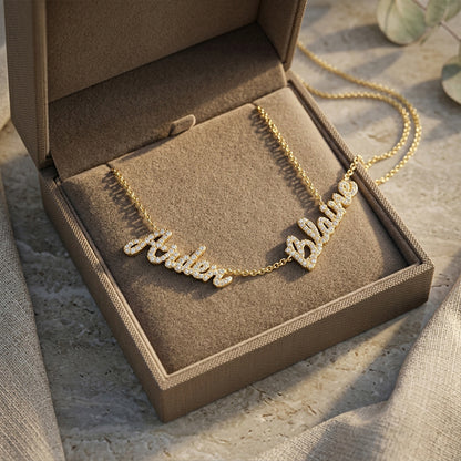 Freestyle Script Diamond Pave Name Necklace in 14K Gold