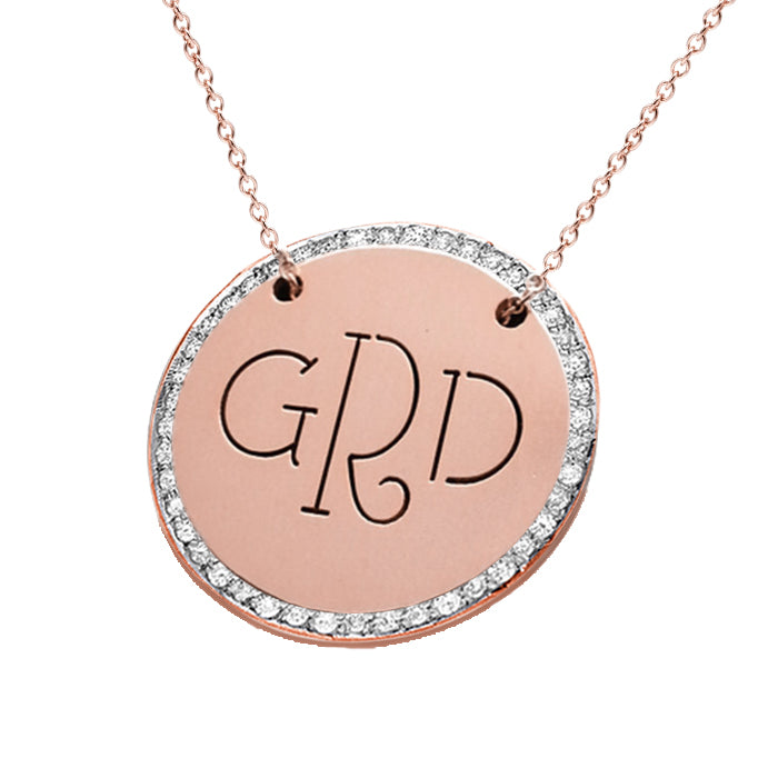 Personalized 14k Gold and Diamond Monogram Disc Necklace - Perfect Gift for Any Occasion
