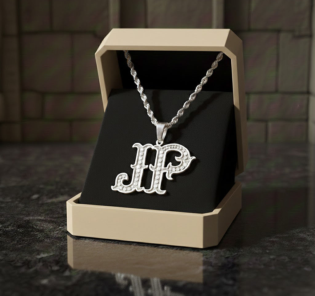 Gothic Initials Pendant Charm in High Polished 14K Gold | 0.75"