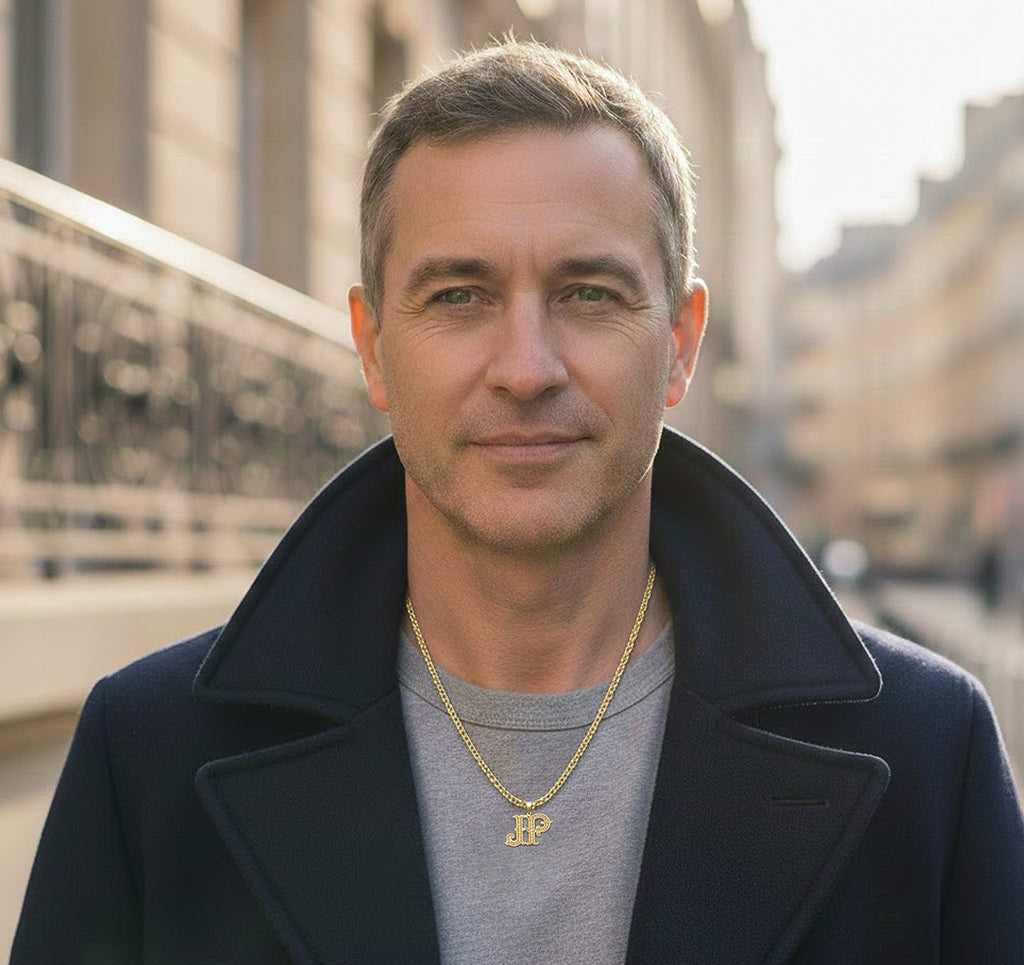 Gothic Initials Pendant Charm in High Polished 14K Gold | 0.75"