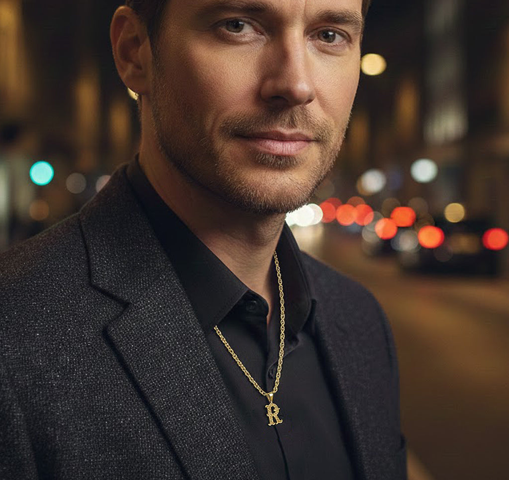 Gothic Monogram Pendant Charm in High Polished 14K Gold