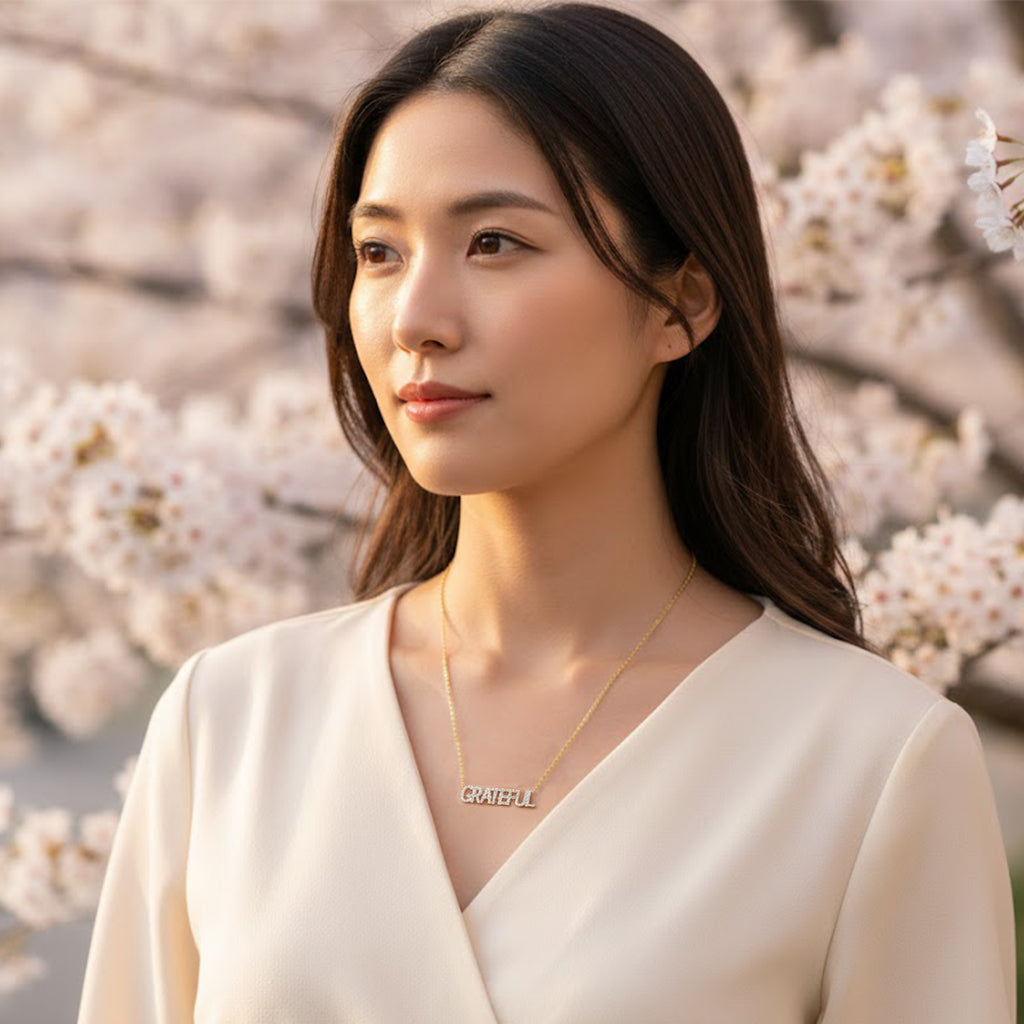 Grateful 14K Gold and Diamond Pave Name Necklace | Customizable